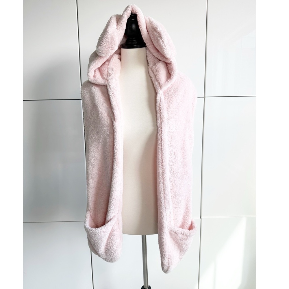 Pink Bunny Fuzzy Hat Hood Beanie With Hand Pockets From Japan